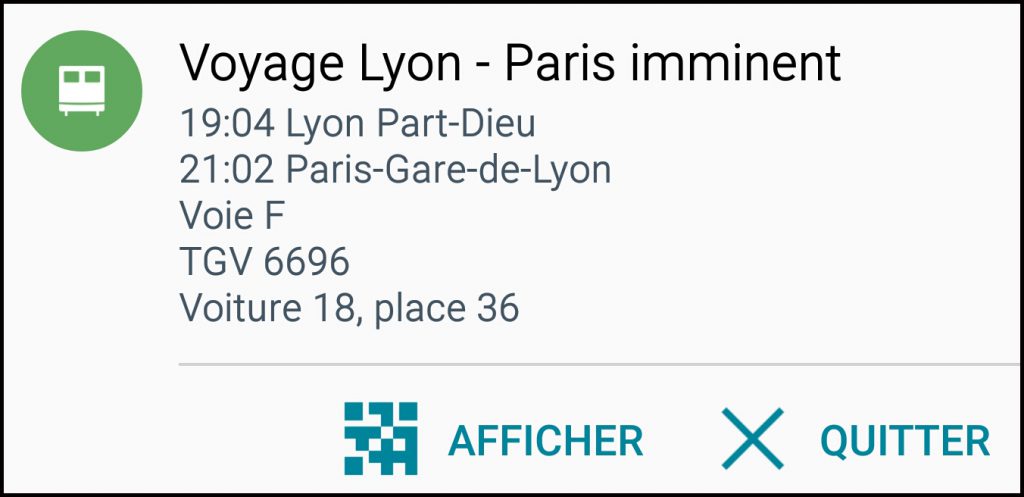 Notification voie du train Capitaine Train